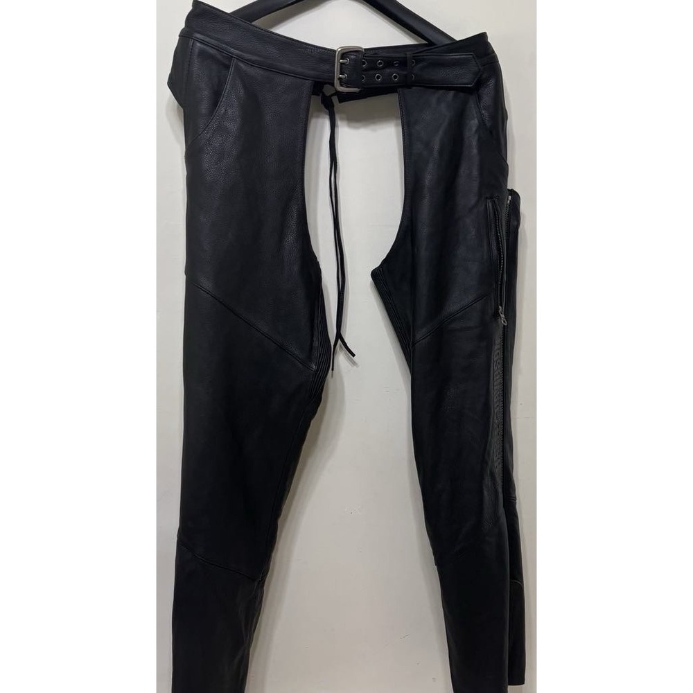 Harley Davidson Men's Black Leather Chaps with Zippers/ lace up Back size XL